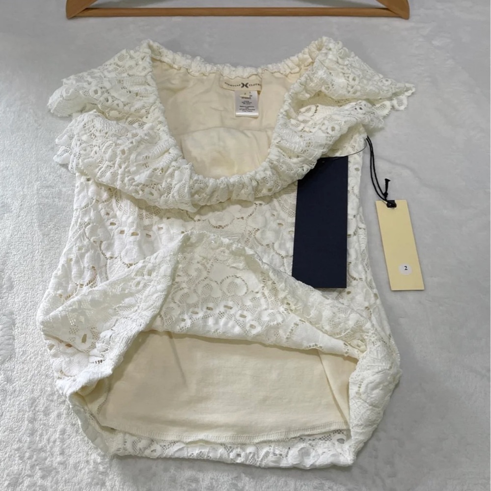 Nwt $198 Nightcap Night Cap Spanish Lace Off Shoulder Top Shirt White Small S 2 - Picture 8 of 12